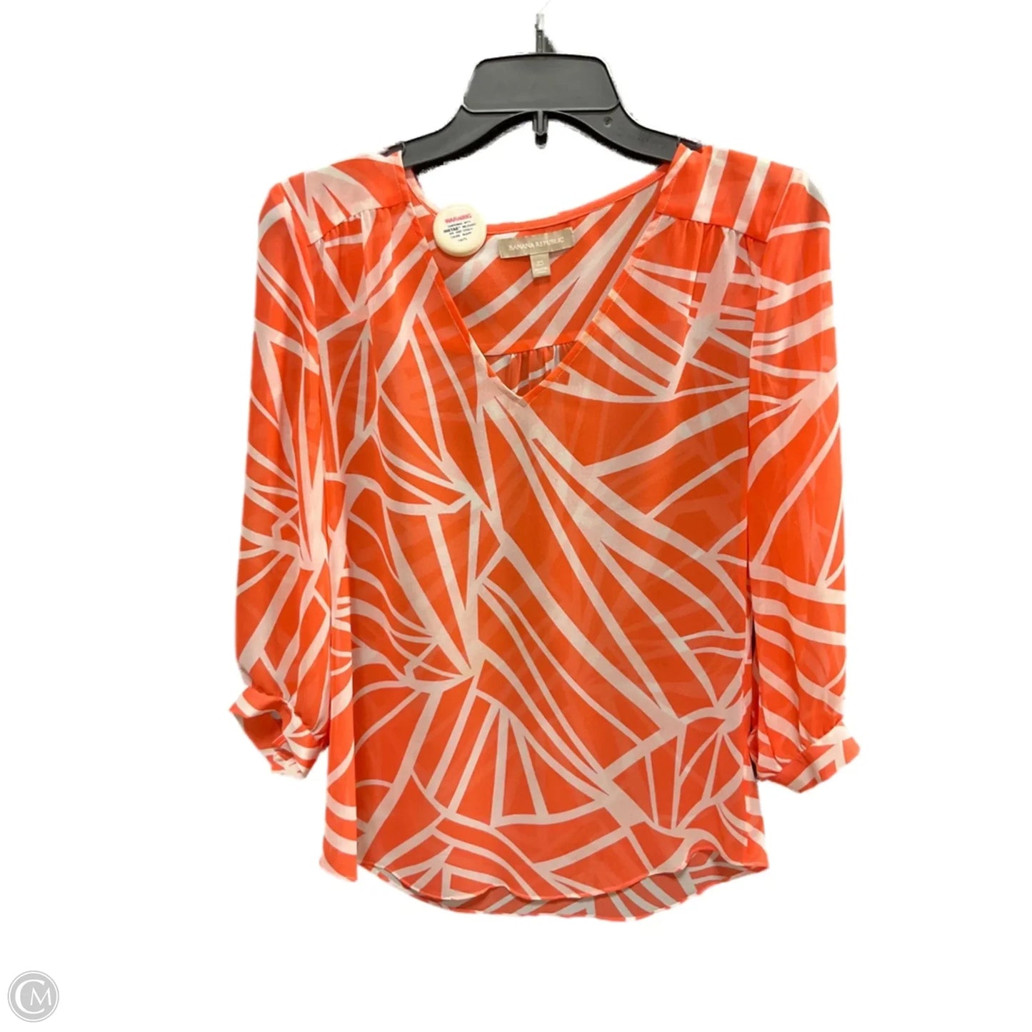 Top Long Sleeve By Banana Republic In Orange & White, Size: Xs