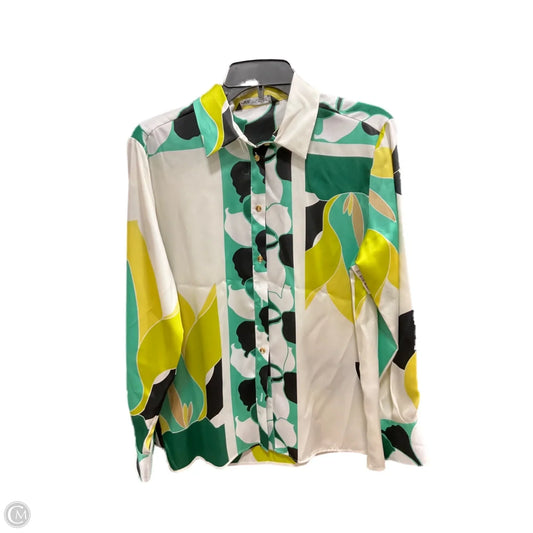 Blouse Long Sleeve By Zara In Green & White, Size: S