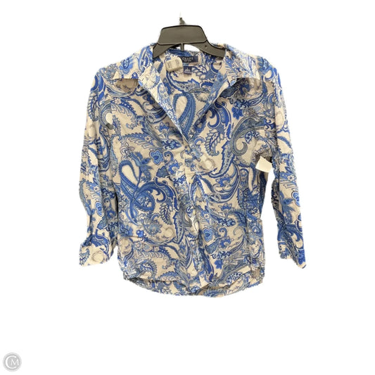 Blouse Long Sleeve By Chaps In Blue & White, Size: L