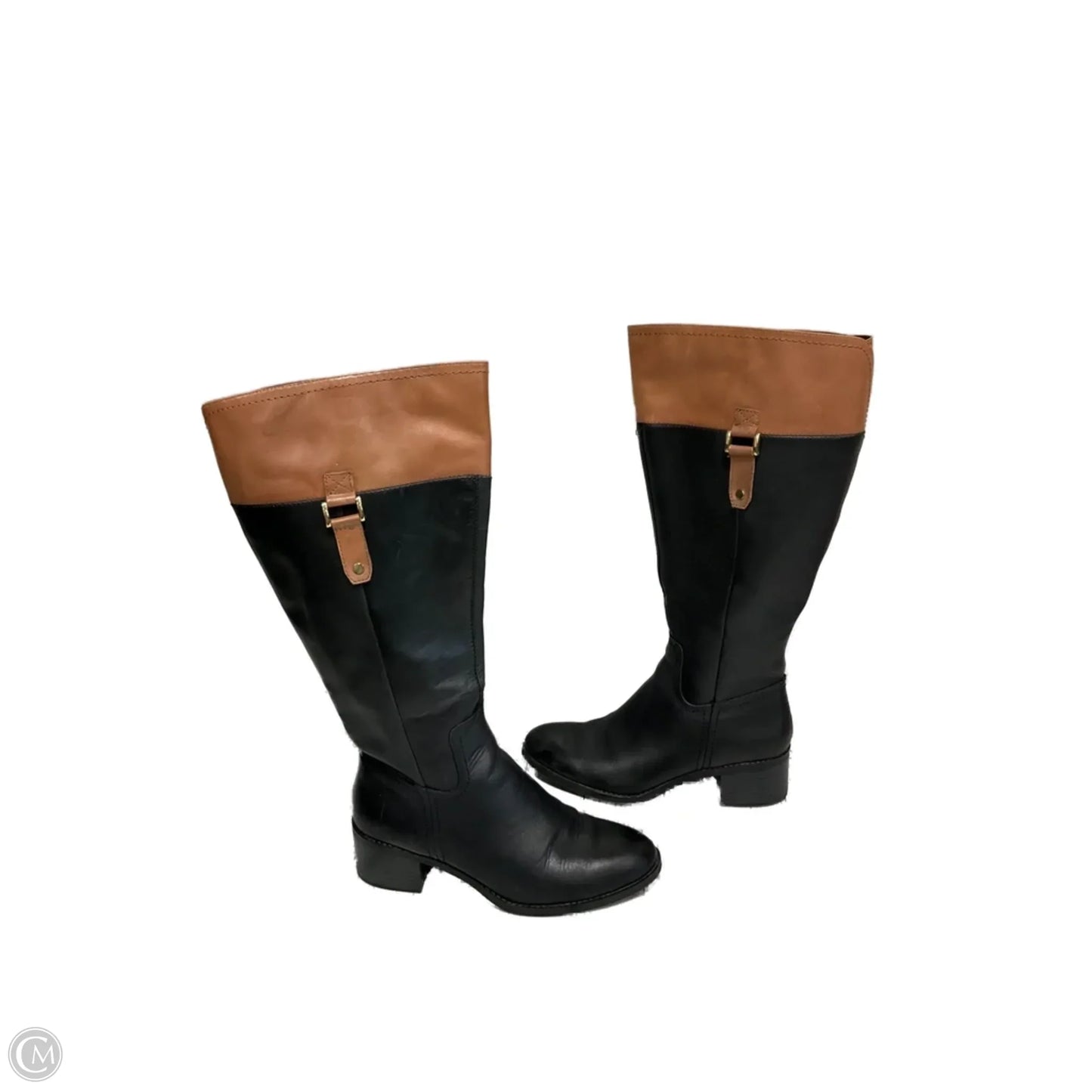 Boots Knee Heels By Franco Sarto In Black & Brown, Size: 10