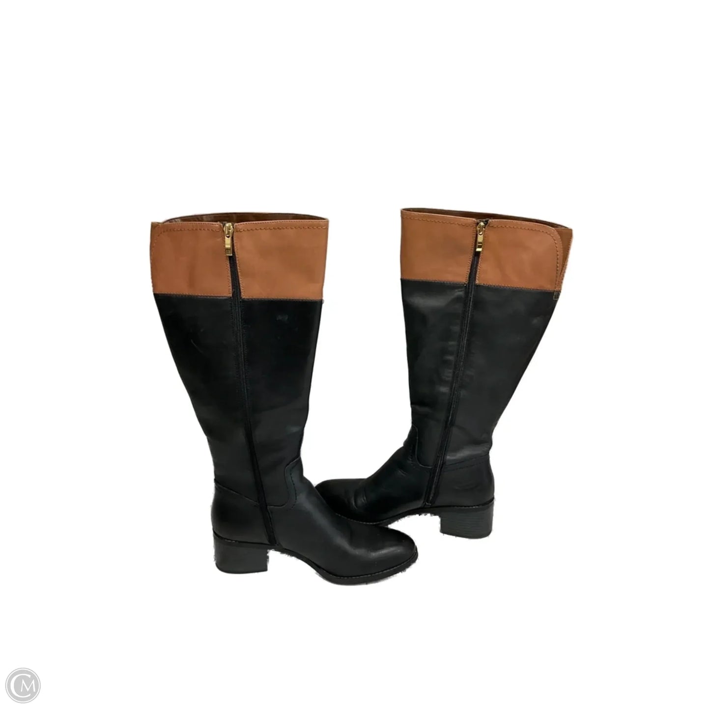 Boots Knee Heels By Franco Sarto In Black & Brown, Size: 10