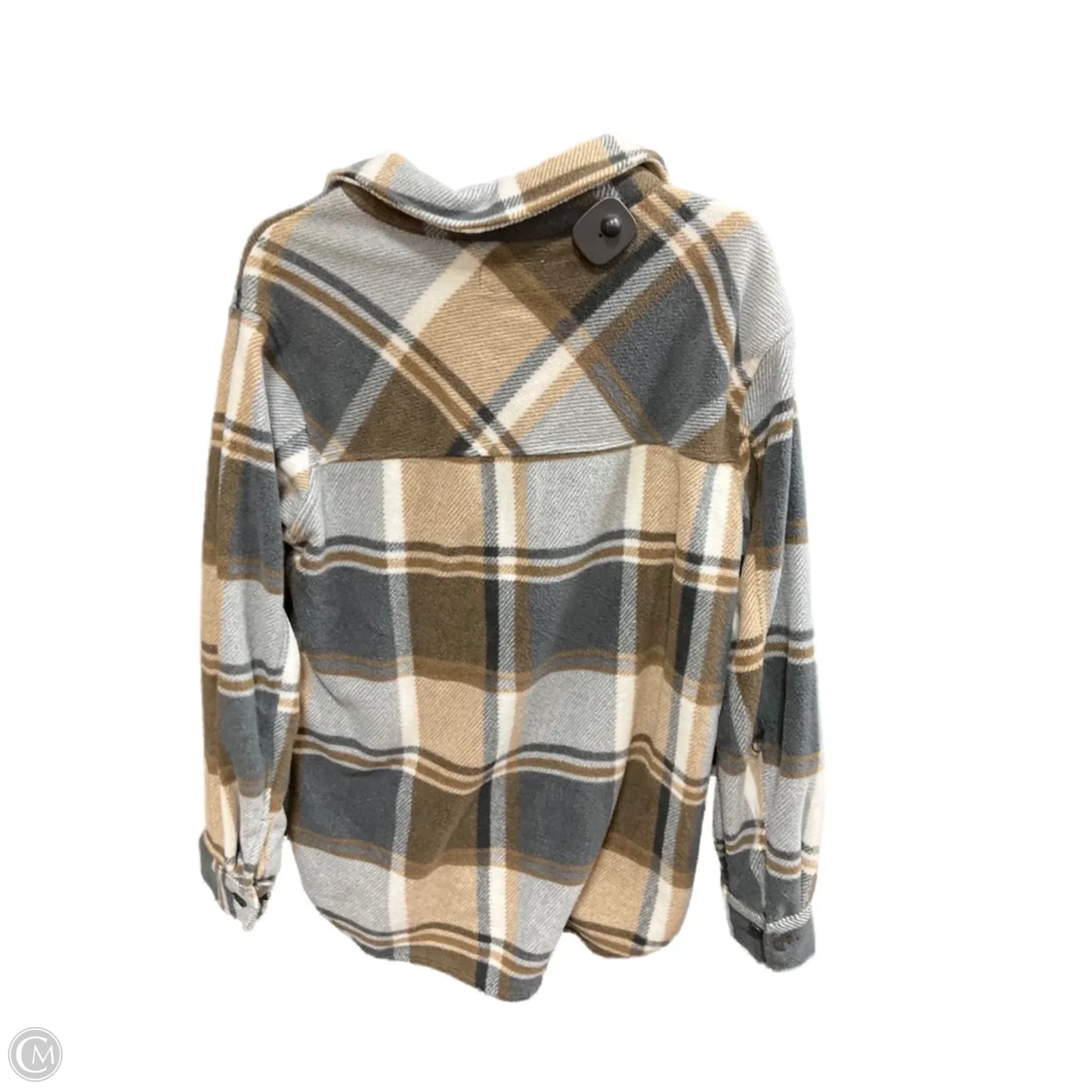 Jacket Shirt By Young Fabulous & Broke In Grey & Tan, Size: M