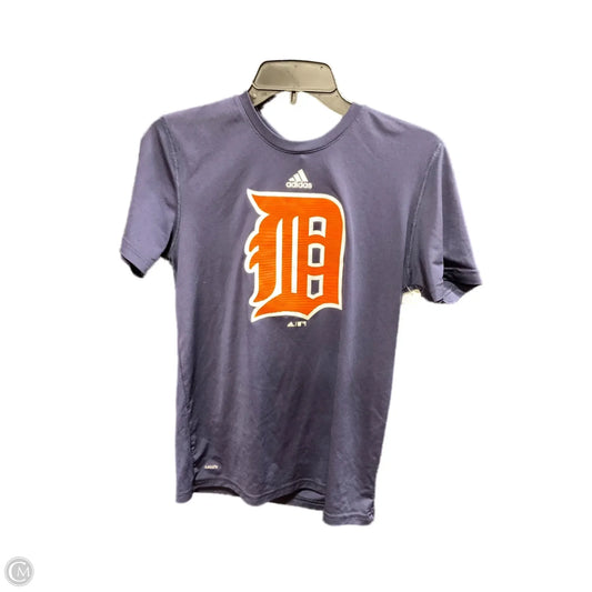 Athletic Top Short Sleeve By Adidas In Blue & Orange, Size: L