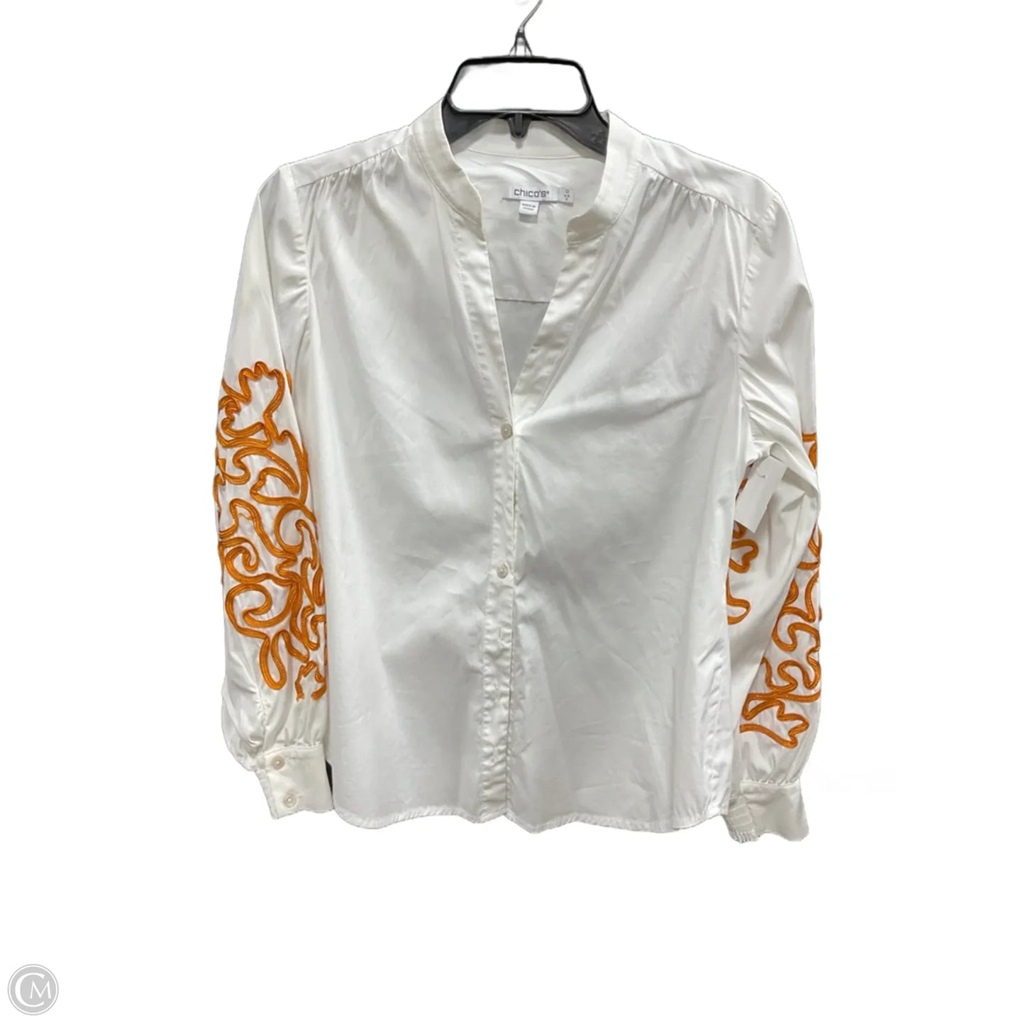 Top Long Sleeve By Chicos In Tan & White, Size: S