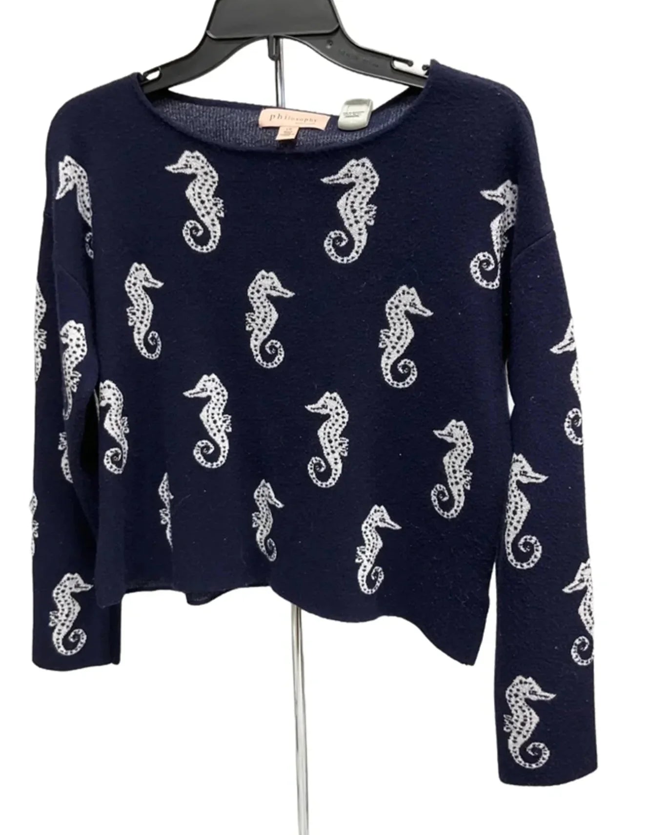 Sweater By Philosophy In Blue & White, Size: L