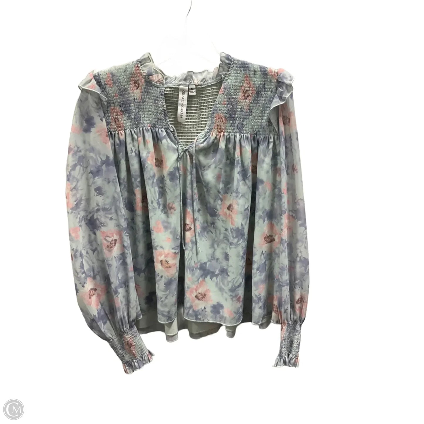 Top Long Sleeve By Grace + Karma In Aqua, Size: M