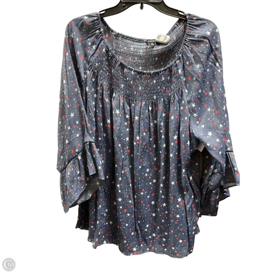 Top 3/4 Sleeve By Zac And Rachel In Blue & Red, Size: 2x