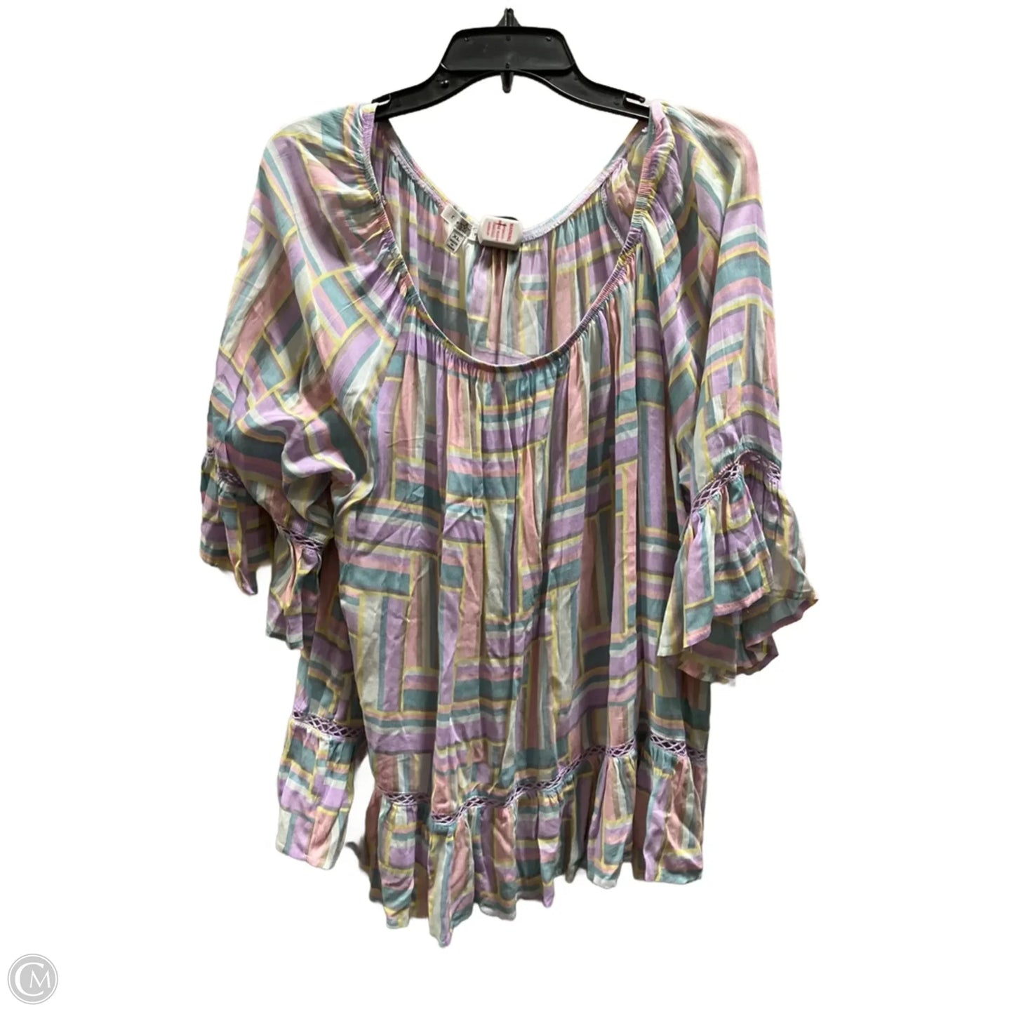 Top 3/4 Sleeve By Fever In Purple & Yellow, Size: Xl
