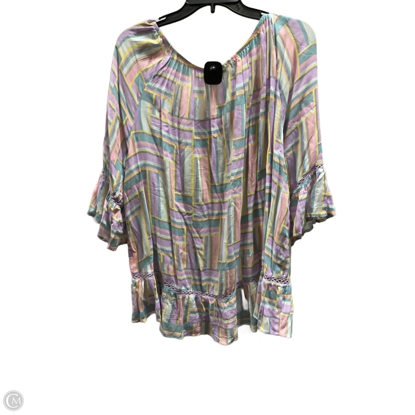 Top 3/4 Sleeve By Fever In Purple & Yellow, Size: Xl