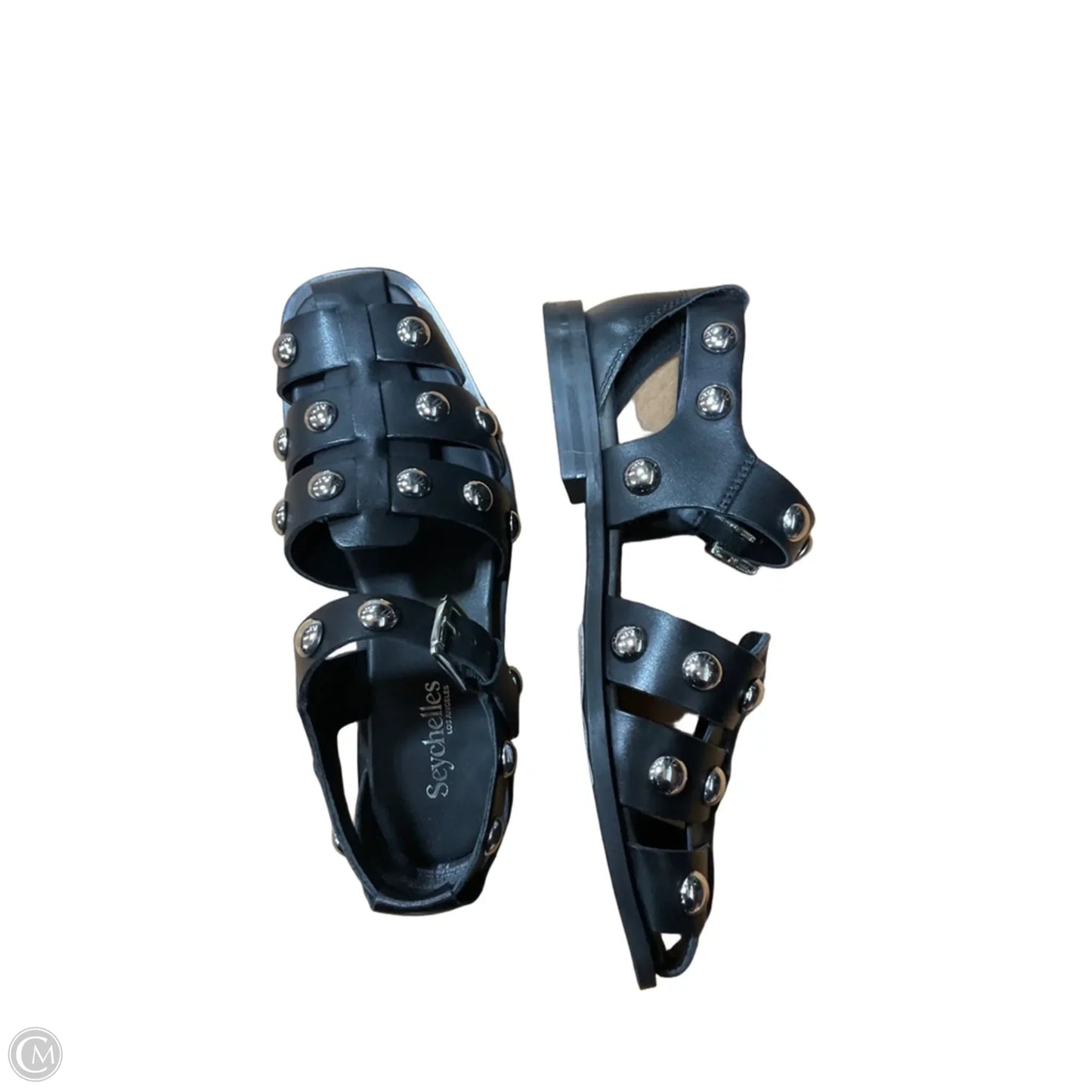 Sandals Flats By Seychelles In Black & Silver, Size: 7.5