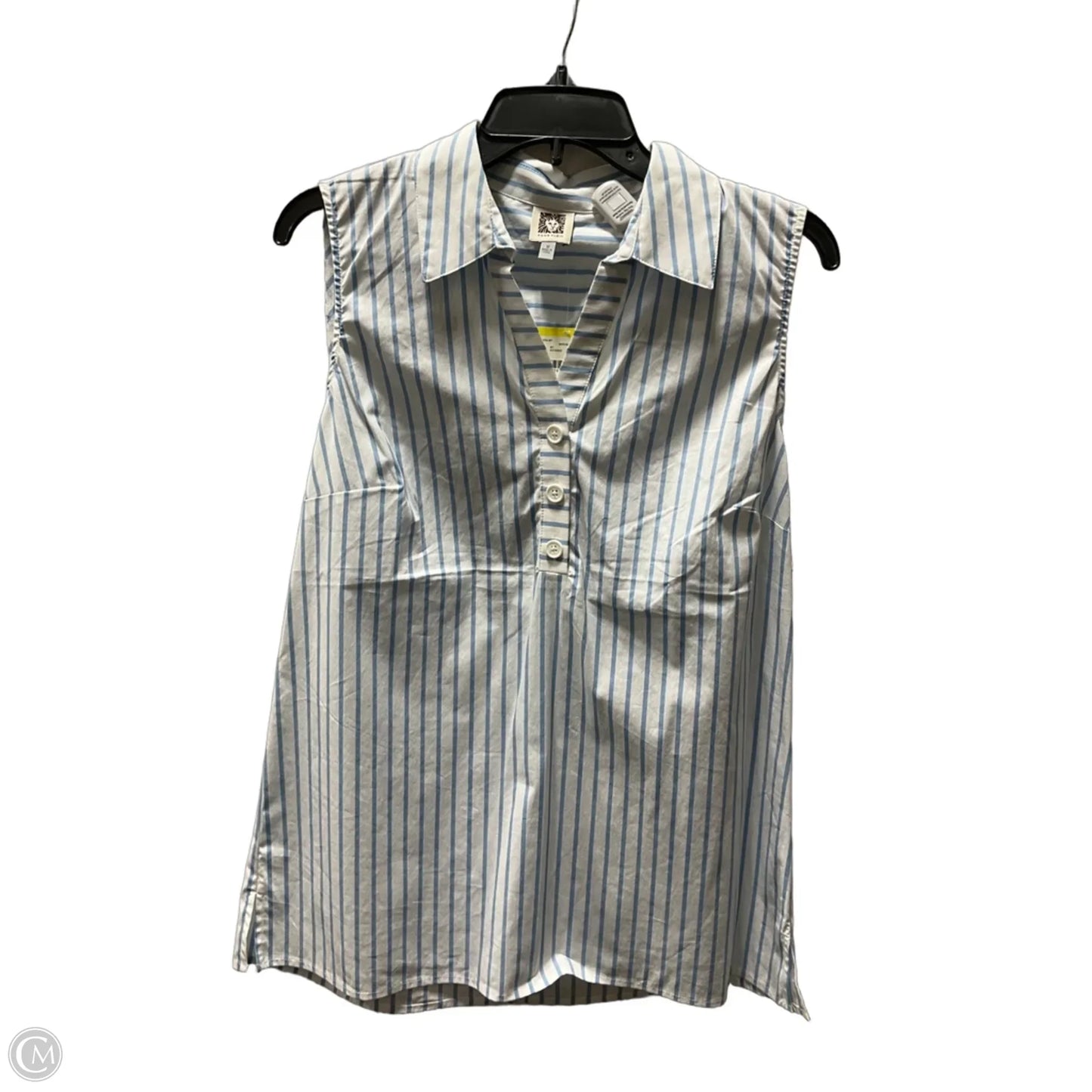 Blouse Sleeveless By Anne Klein In Blue & White, Size: M