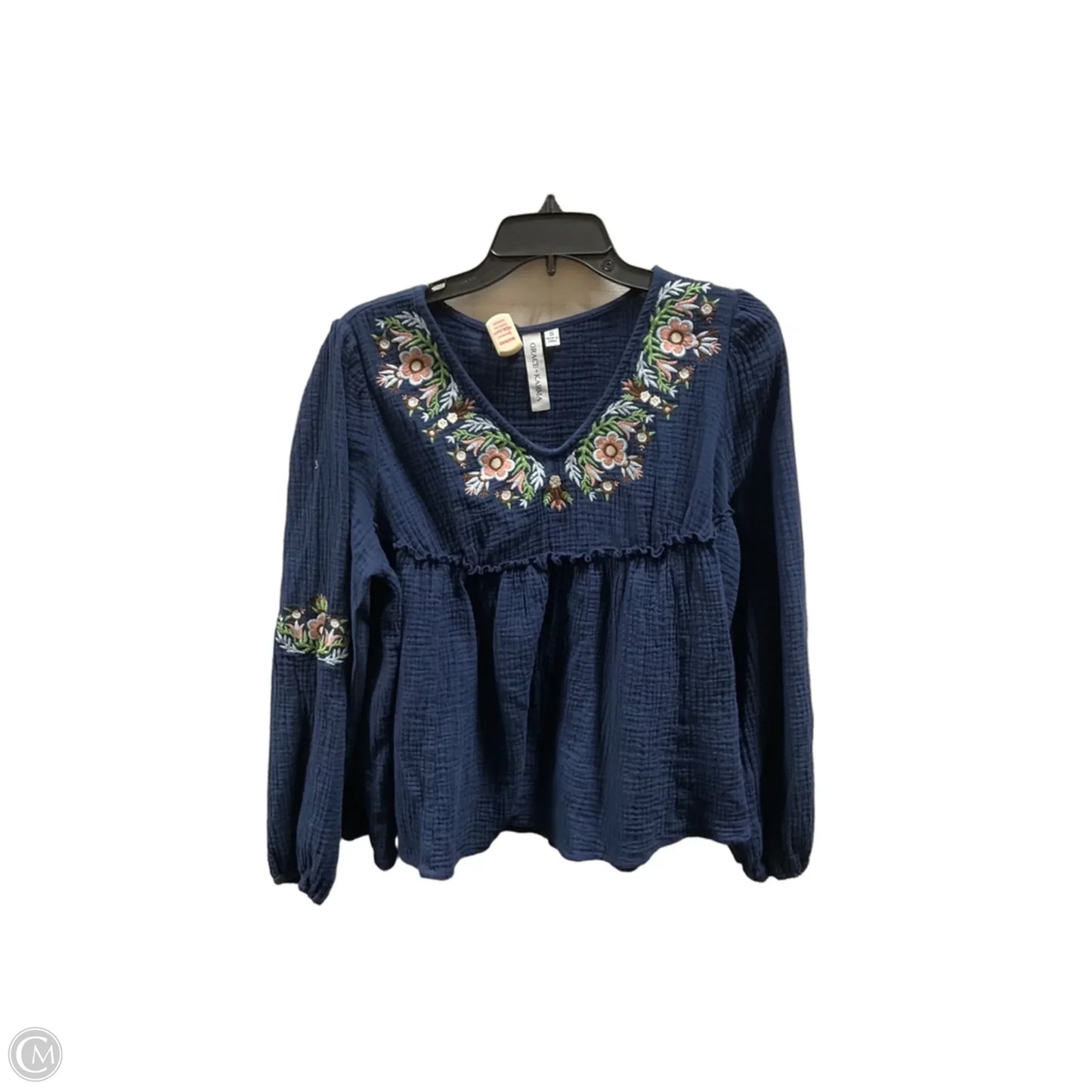 Top Long Sleeve By Grace + Karma In Navy, Size: S
