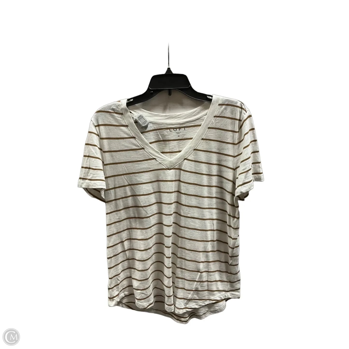 Top Short Sleeve By Loft In Tan & White, Size: M