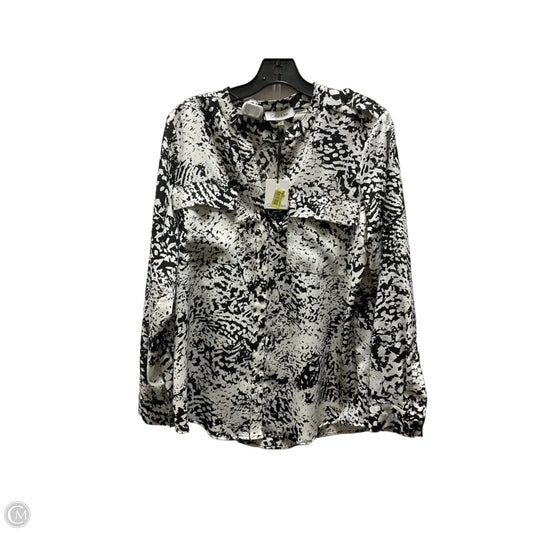 Top Long Sleeve By Calvin Klein In Black & White, Size: M