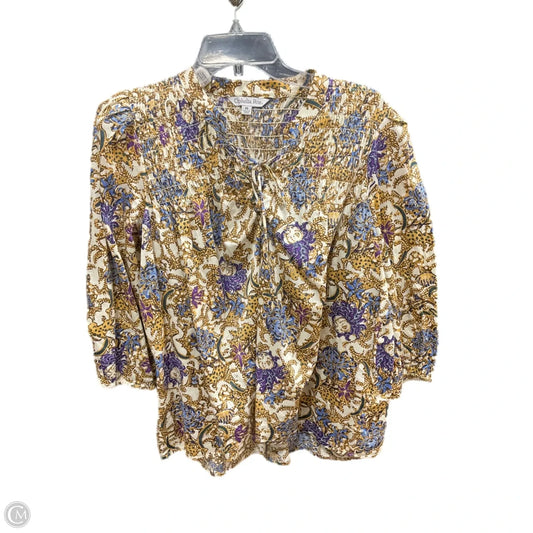 Top 3/4 Sleeve By Ophelia Roe In Tan & White, Size: M