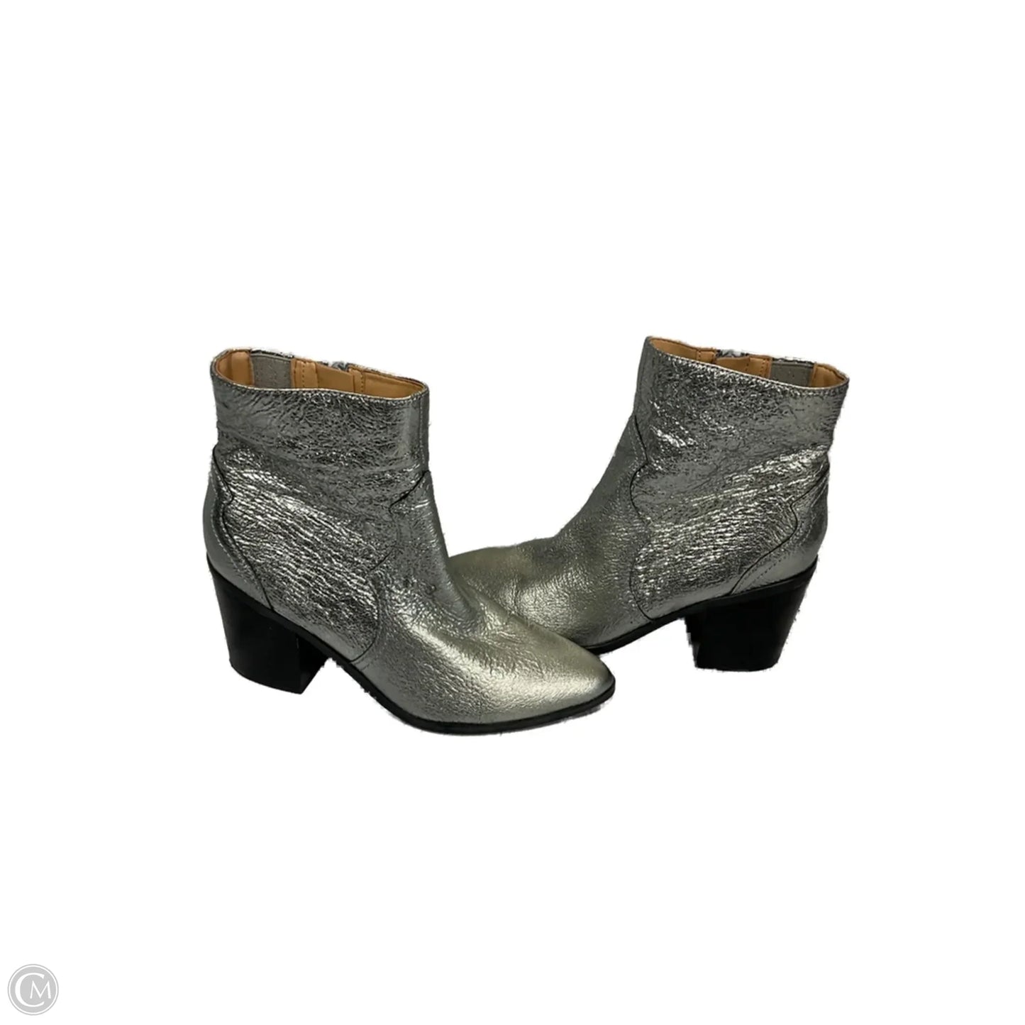Boots Ankle Heels By Isaac Mizrahi In Silver, Size: 7
