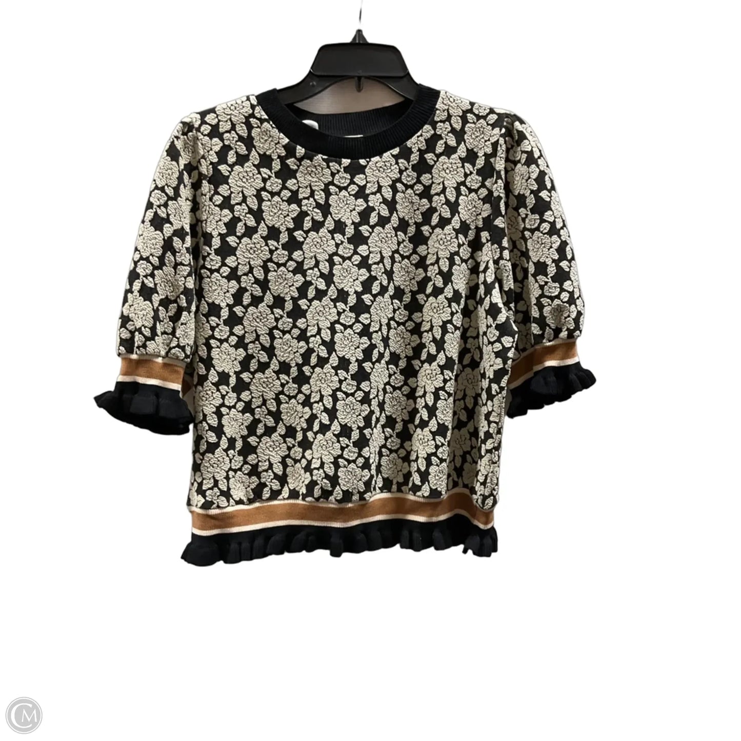 Top Short Sleeve By Bibi In Black & Cream, Size: M