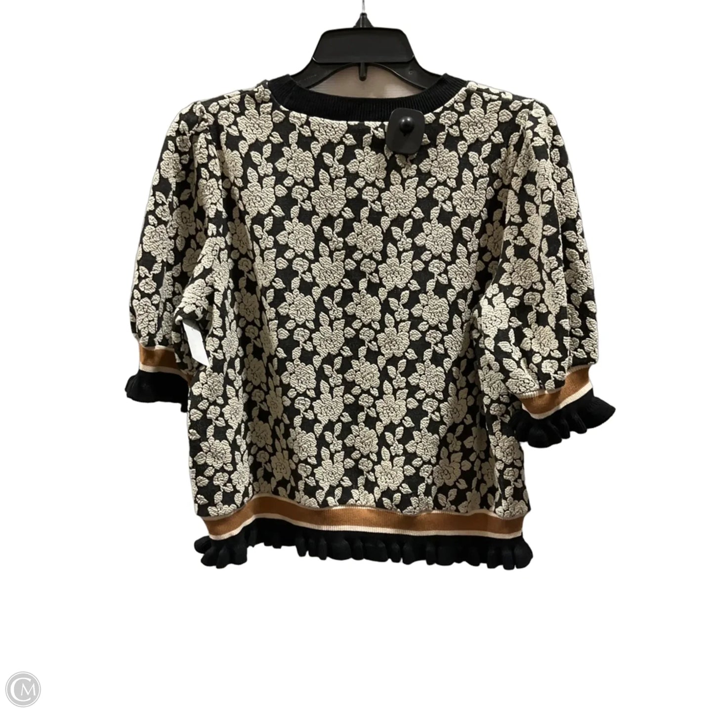 Top Short Sleeve By Bibi In Black & Cream, Size: M