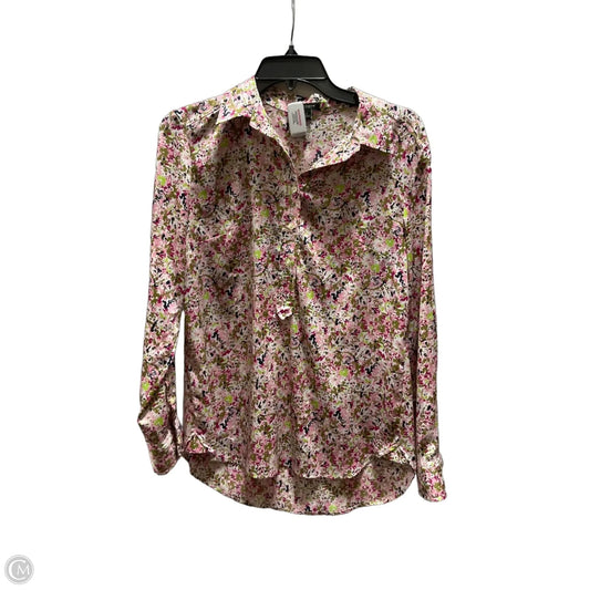 Blouse Long Sleeve By Ann Taylor In Pink & White, Size: Xs