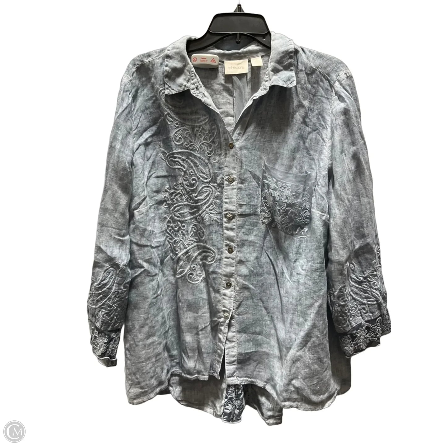 Blouse 3/4 Sleeve By Chicos In Blue, Size: Xl