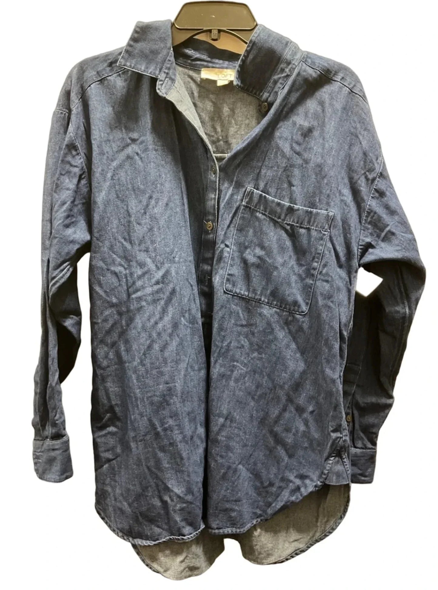 Blouse Long Sleeve By Loft In Blue Denim, Size: M