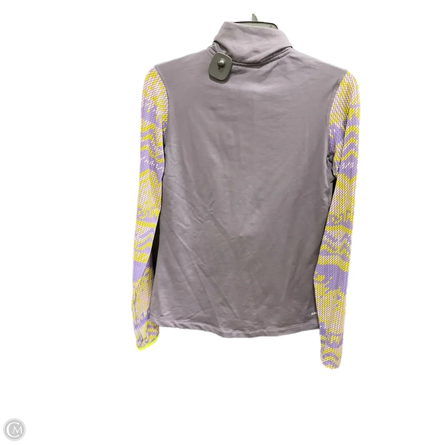 Athletic Top Long Sleeve Collar By Nike In Purple & Yellow, Size: L