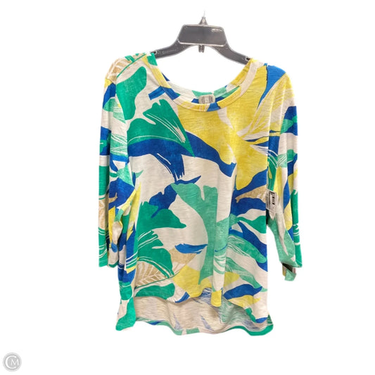 Top 3/4 Sleeve By Chicos In Green & Yellow, Size: Xxl