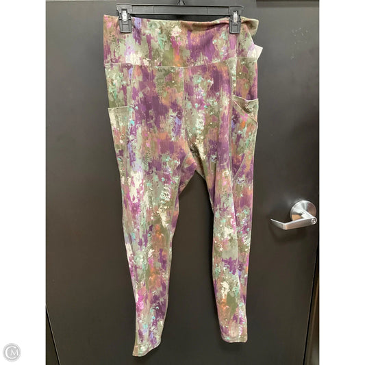 Athletic Leggings By Tahari In Green & Purple, Size: L