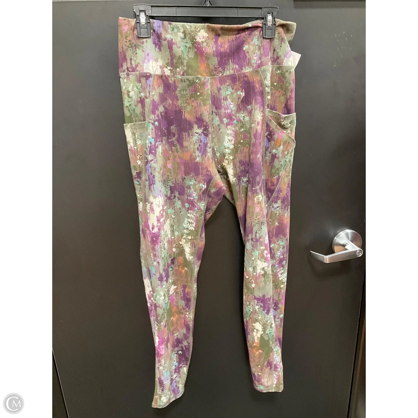 Athletic Leggings By Tahari In Green & Purple, Size: L