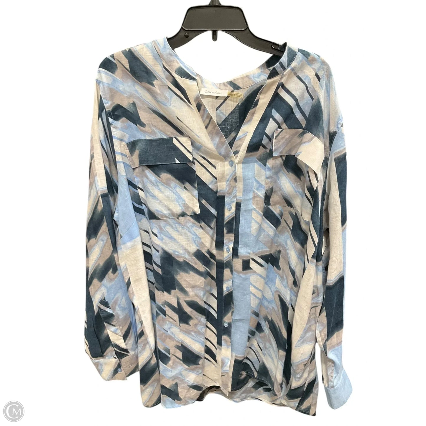 Top Long Sleeve By Calvin Klein In Blue, Size: 3x