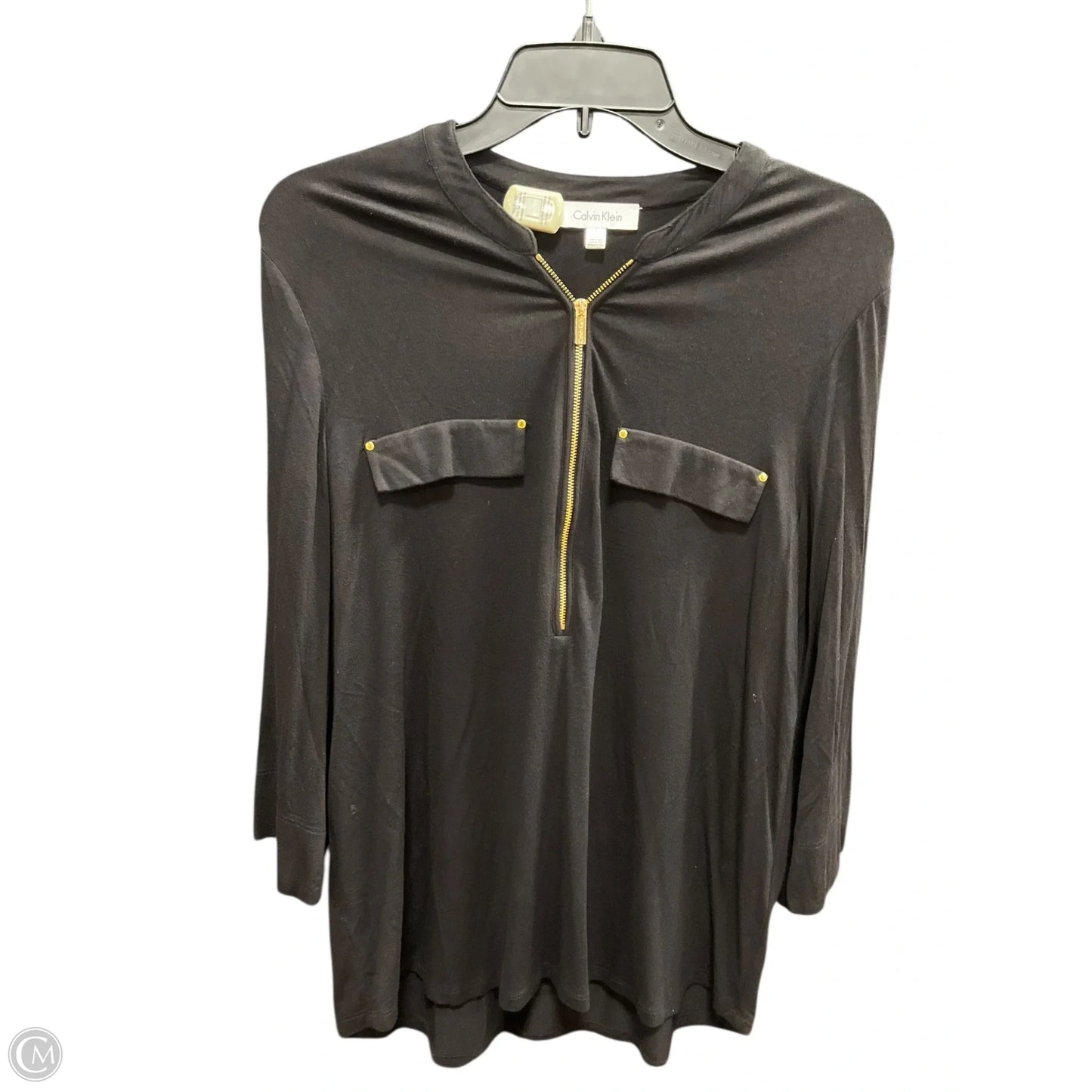 Top 3/4 Sleeve By Calvin Klein In Black, Size: L