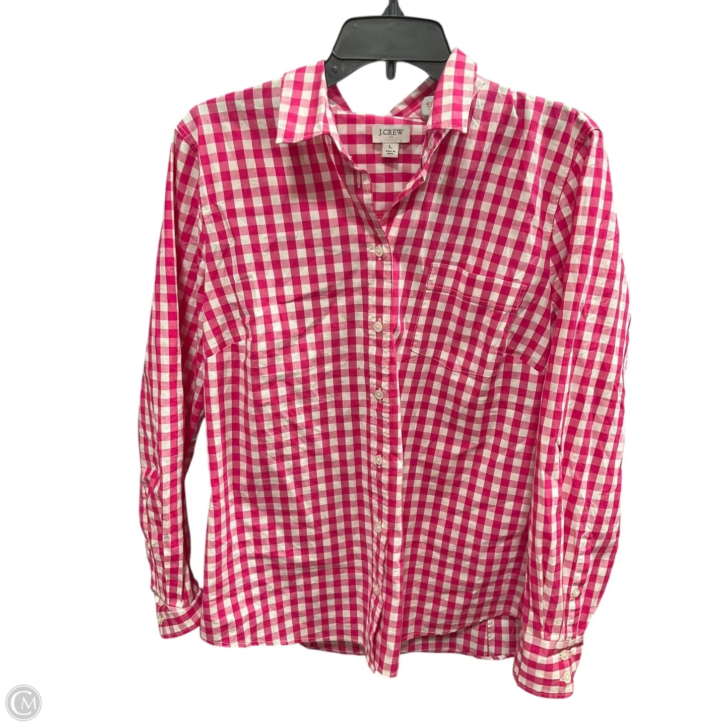 Blouse Long Sleeve By J. Crew In Pink & White, Size: L