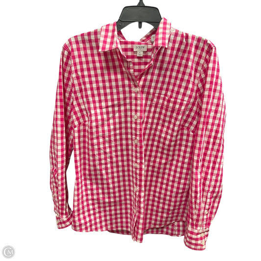 Blouse Long Sleeve By J. Crew In Pink & White, Size: L
