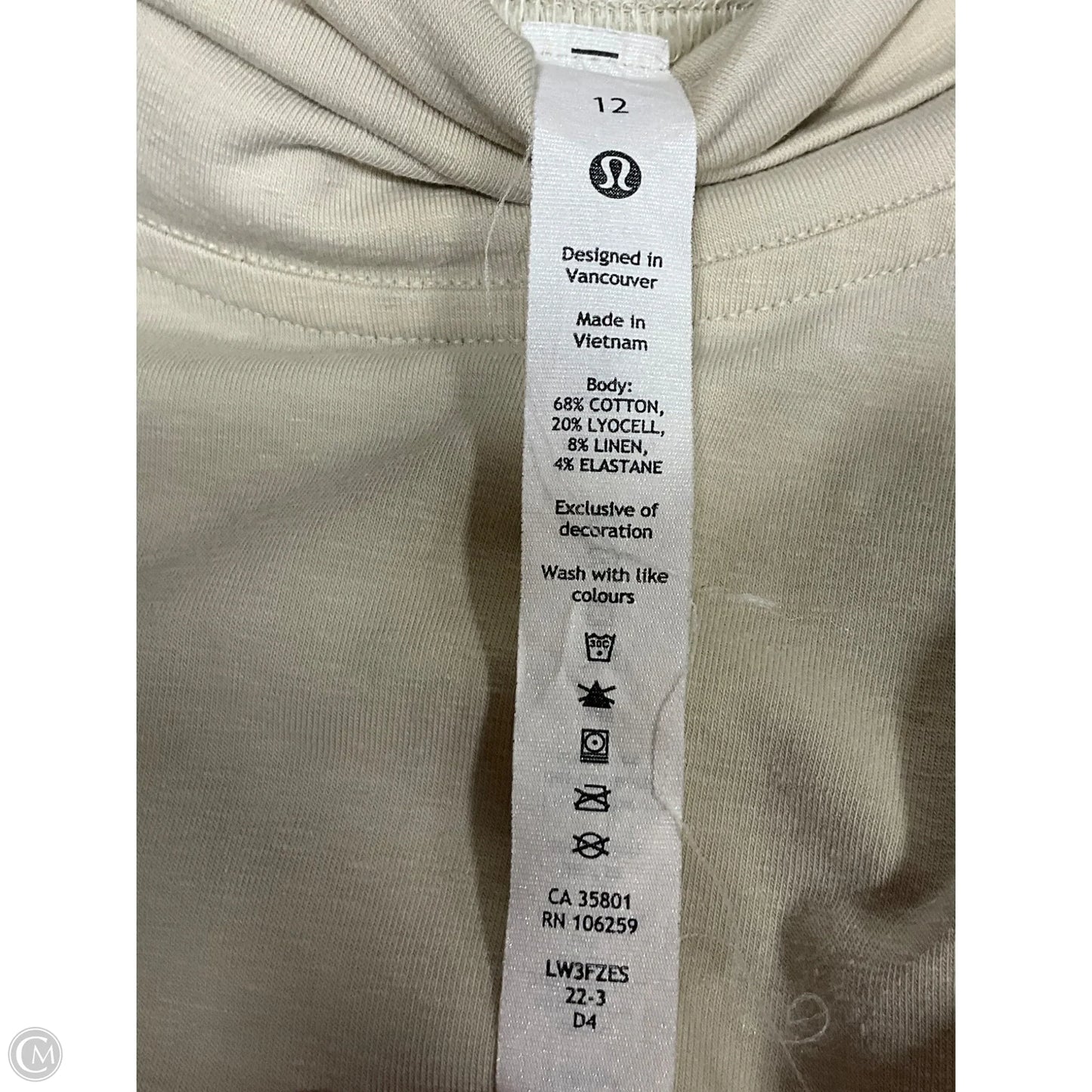 Athletic Top Short Sleeve By Lululemon In Beige, Size: 12