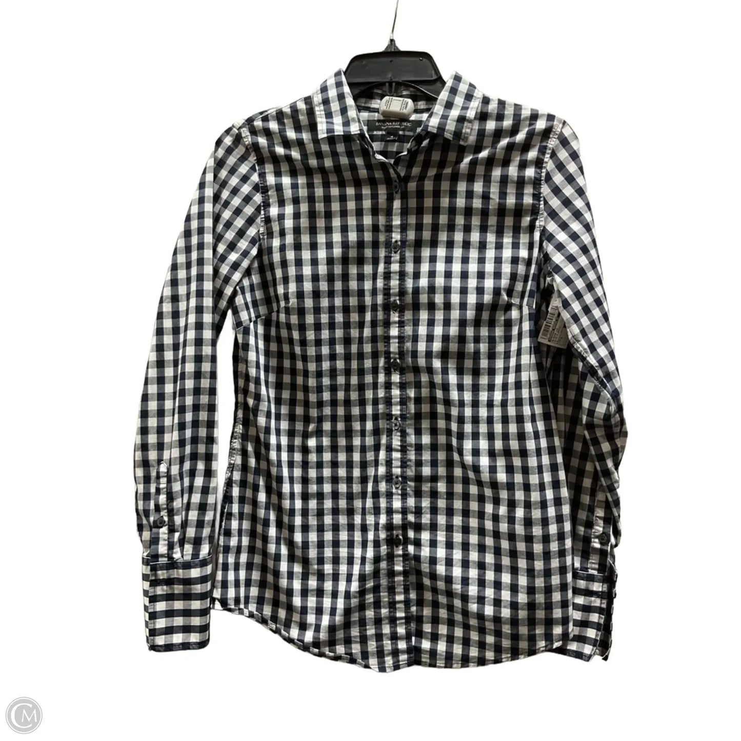 Blouse Long Sleeve By Banana Republic In Blue & White, Size: S