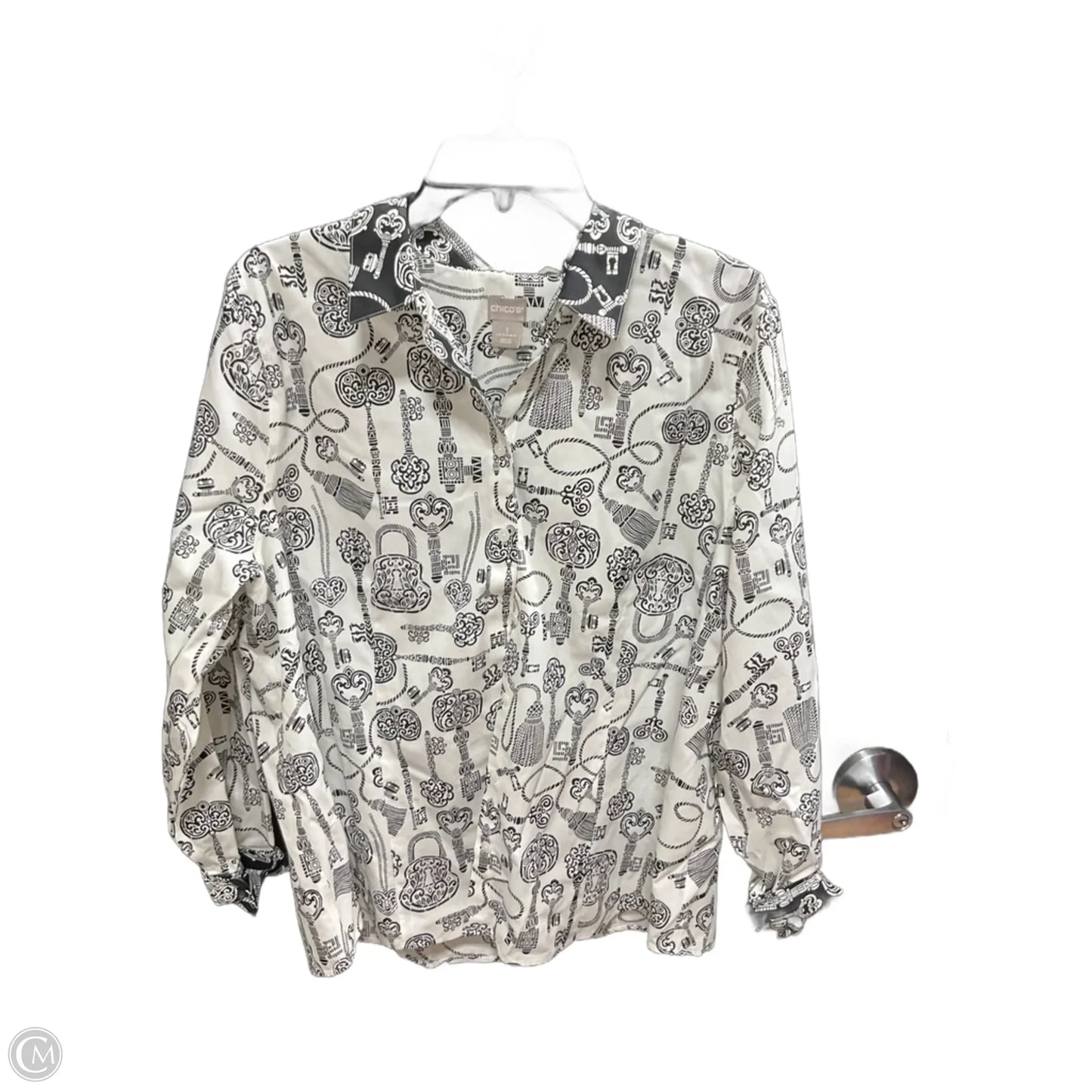 Blouse Long Sleeve By Chicos In Black & White, Size: Xl