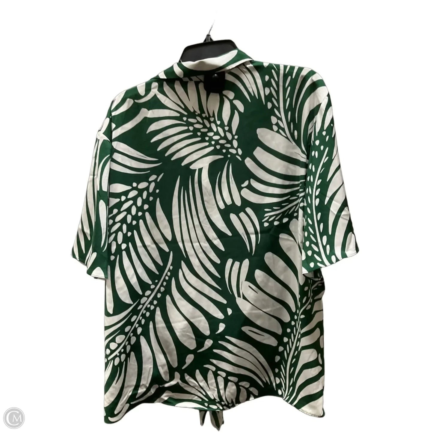 Blouse Short Sleeve By Chicos In Green & White, Size: Xl