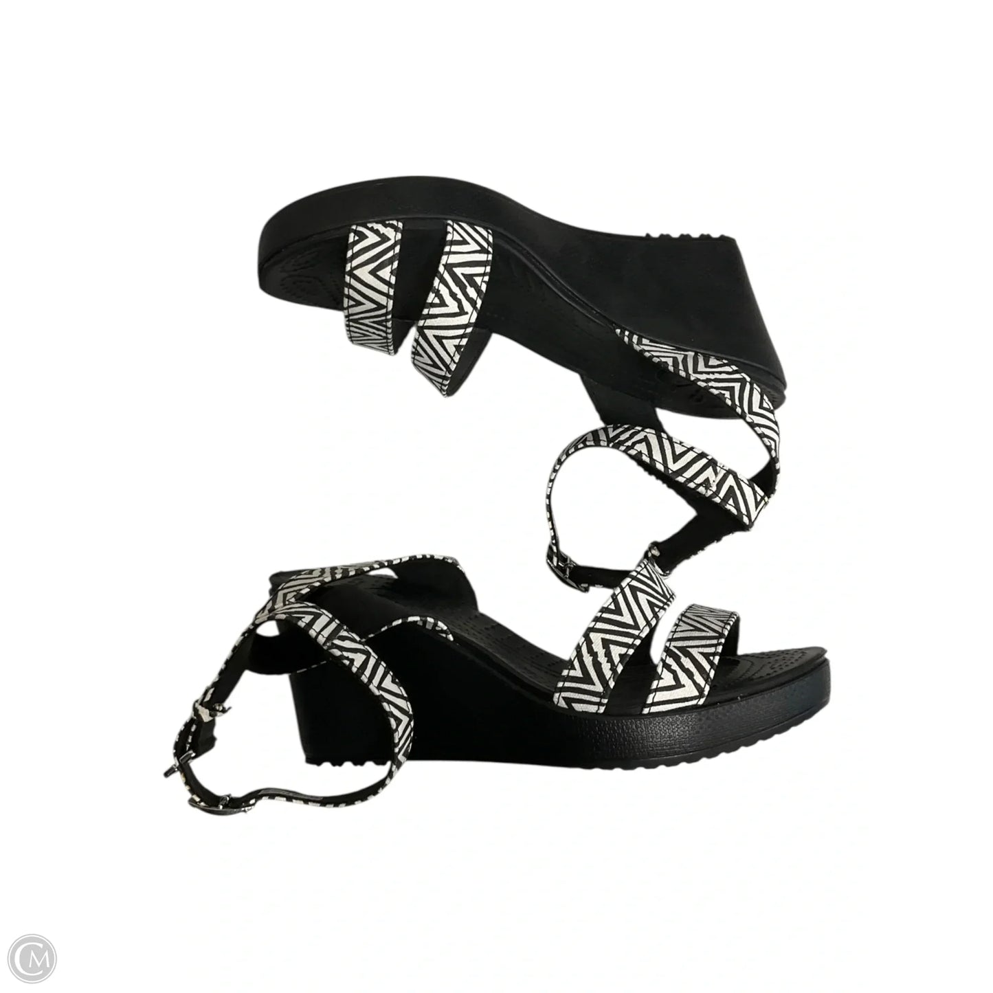 Sandals Heels Wedge By Crocs In Black & White, Size: 7
