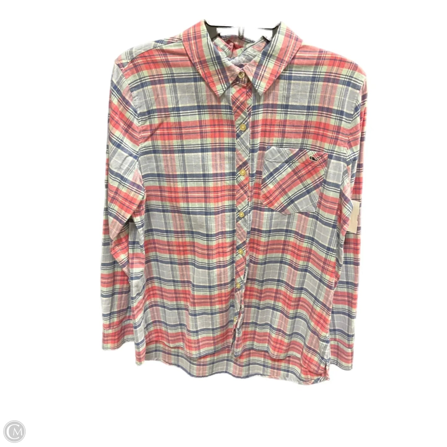 Blouse Long Sleeve By Vineyard Vines In Plaid Pattern, Size: 12
