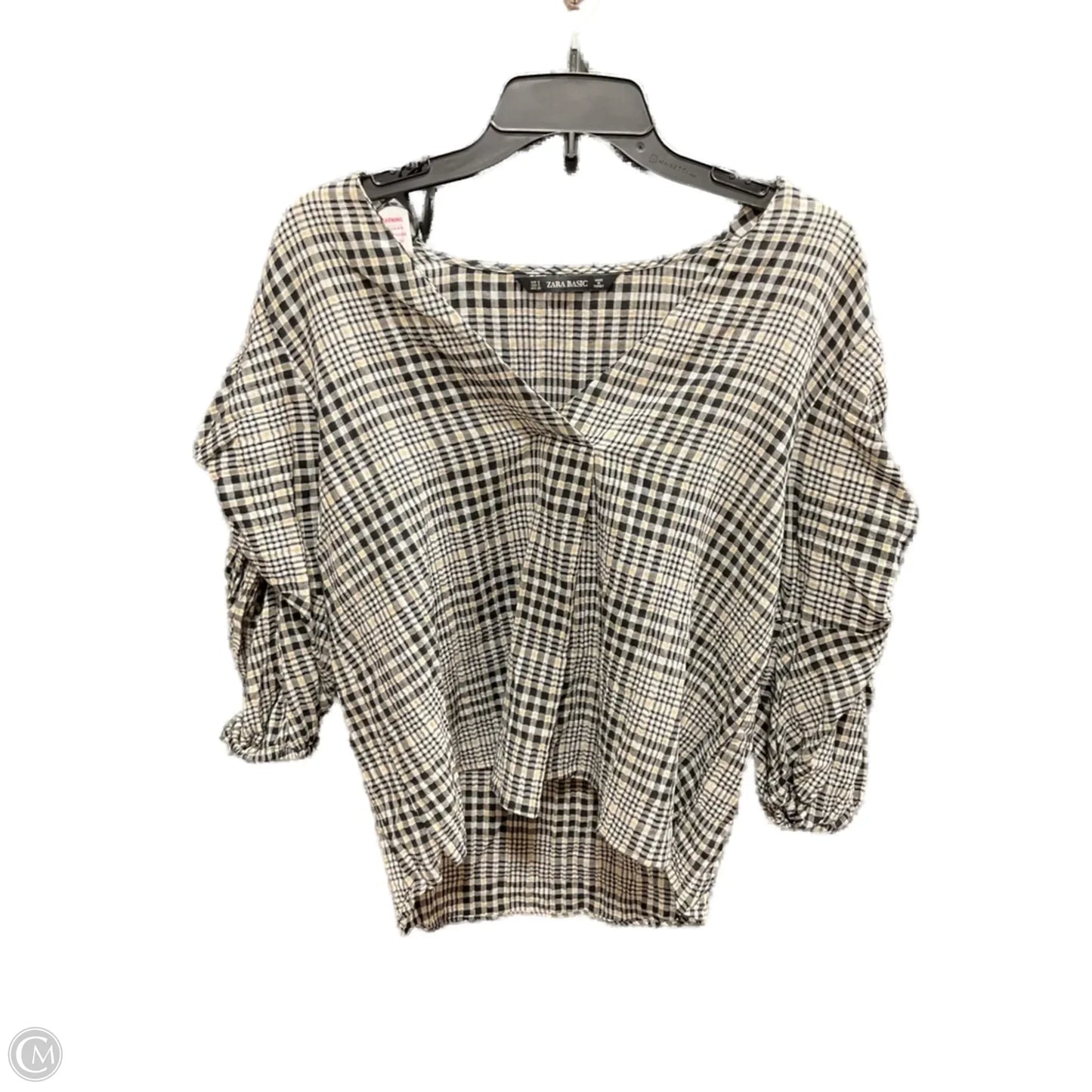 Top Long Sleeve By Zara Basic In Plaid Pattern, Size: S