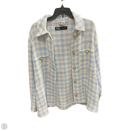 Jacket Shirt By Zara In Blue & White, Size: M