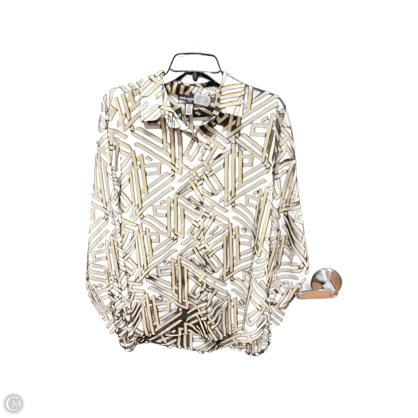 Blouse Designer By Karl Lagerfeld In Black & Tan, Size: M