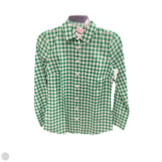 Blouse Long Sleeve By J. Crew In Green & White, Size: Xs
