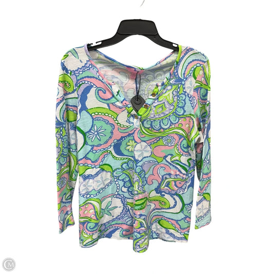 Top Long Sleeve Designer By Lilly Pulitzer In Green & Pink, Size: M