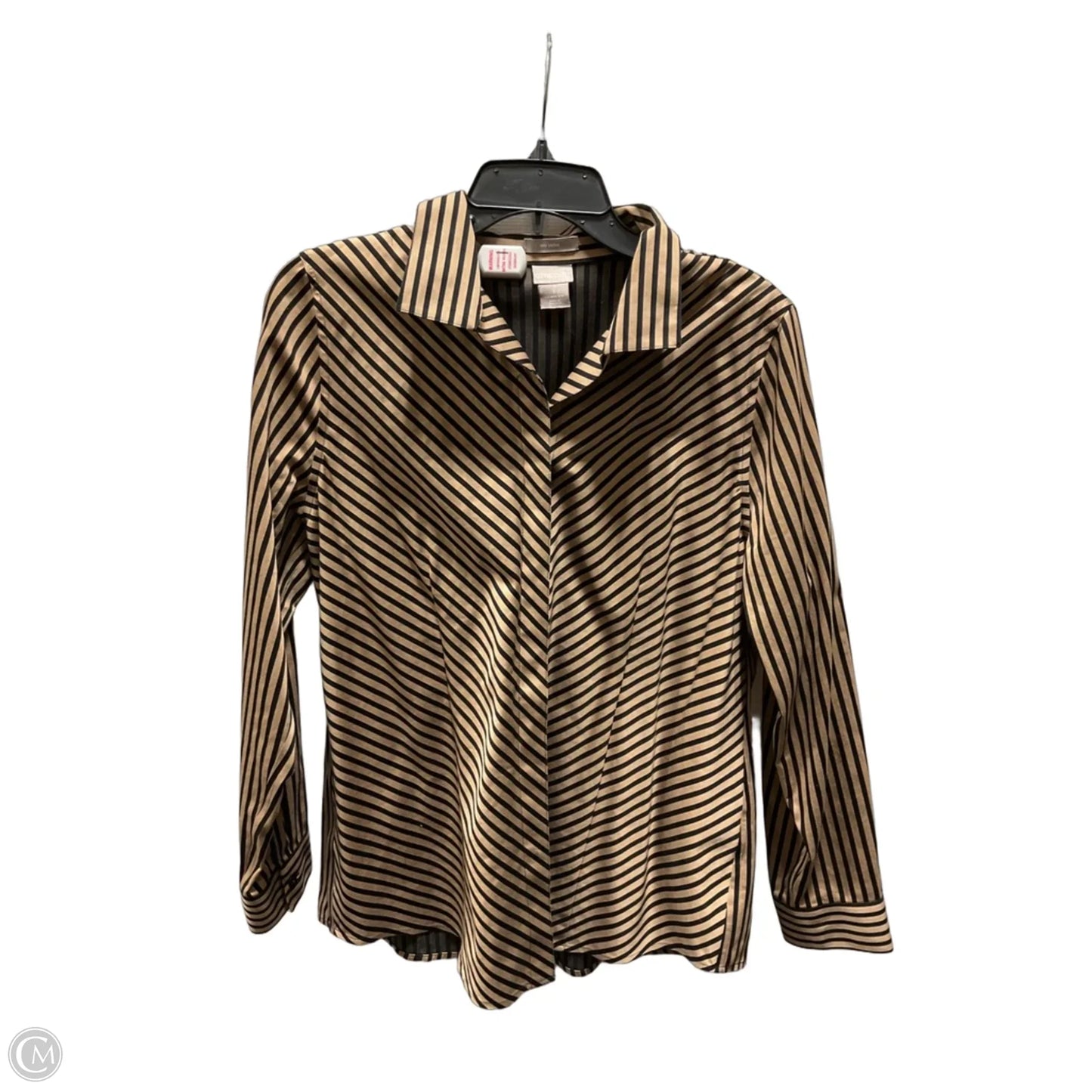 Blouse Long Sleeve By Chicos In Striped Pattern, Size: M