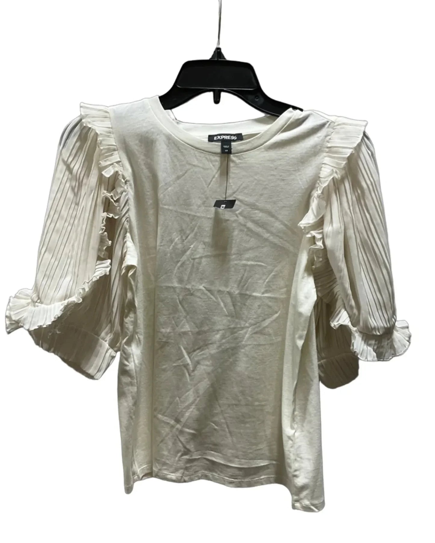 Top Short Sleeve By Express In Cream, Size: Xs