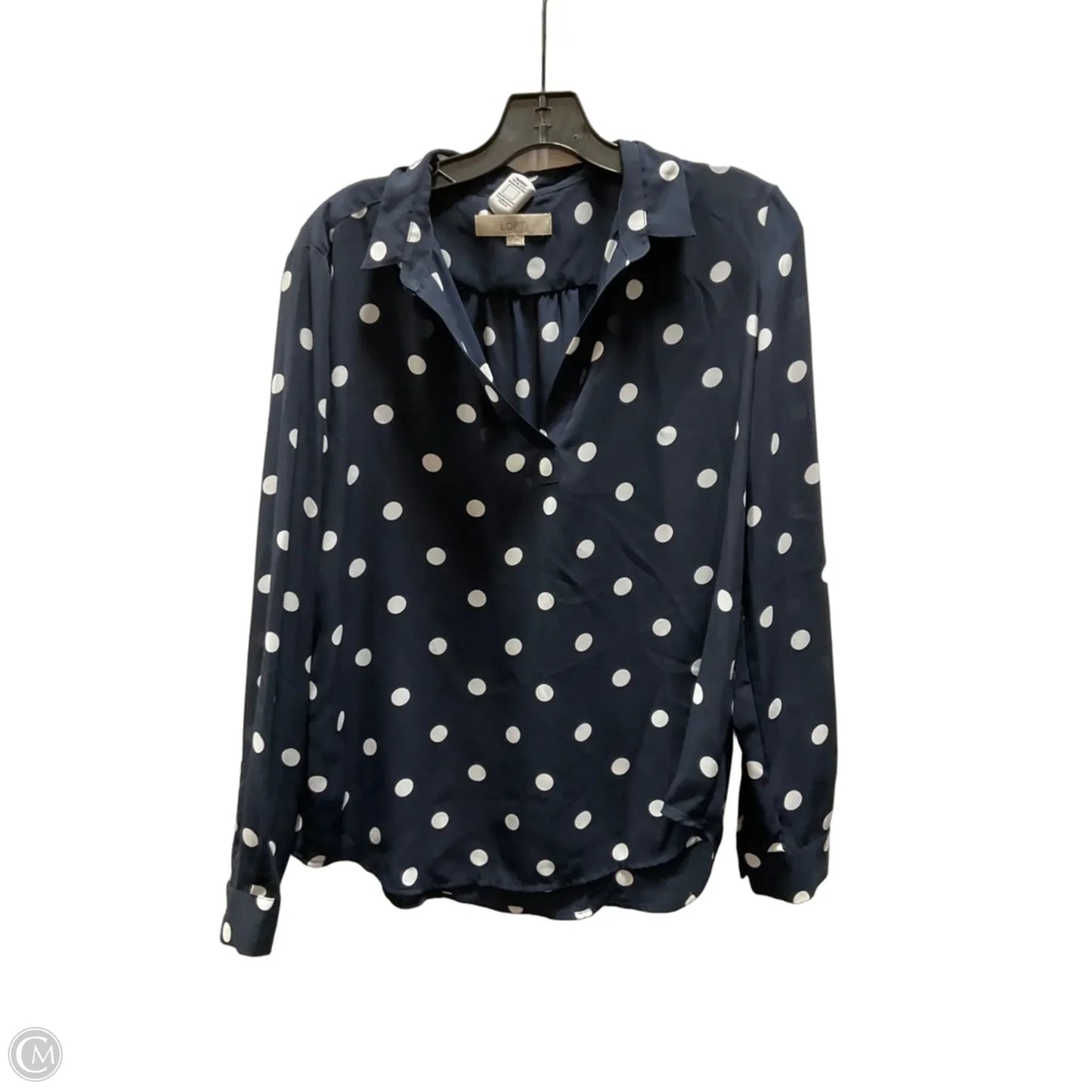 Blouse Long Sleeve By Loft In Polkadot Pattern, Size: M