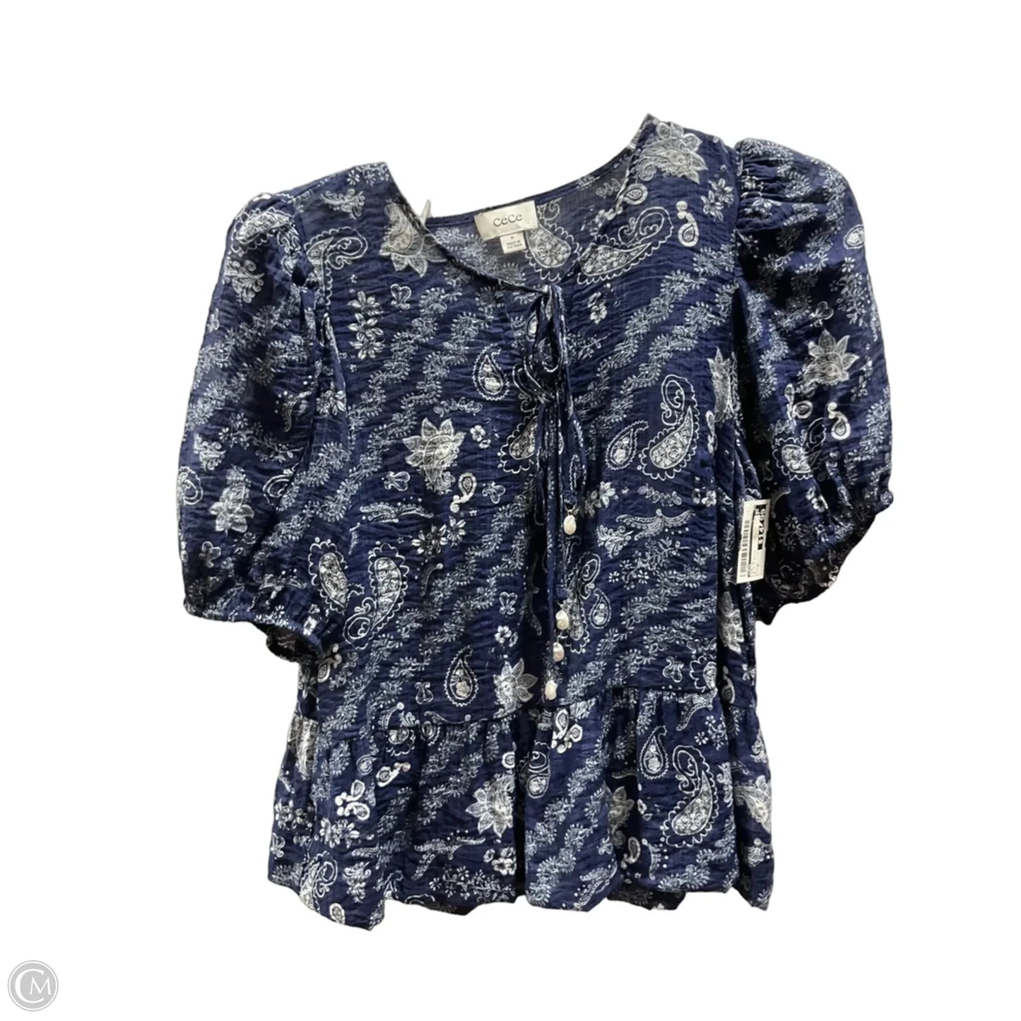 Top Short Sleeve By Cece In Blue & White, Size: M