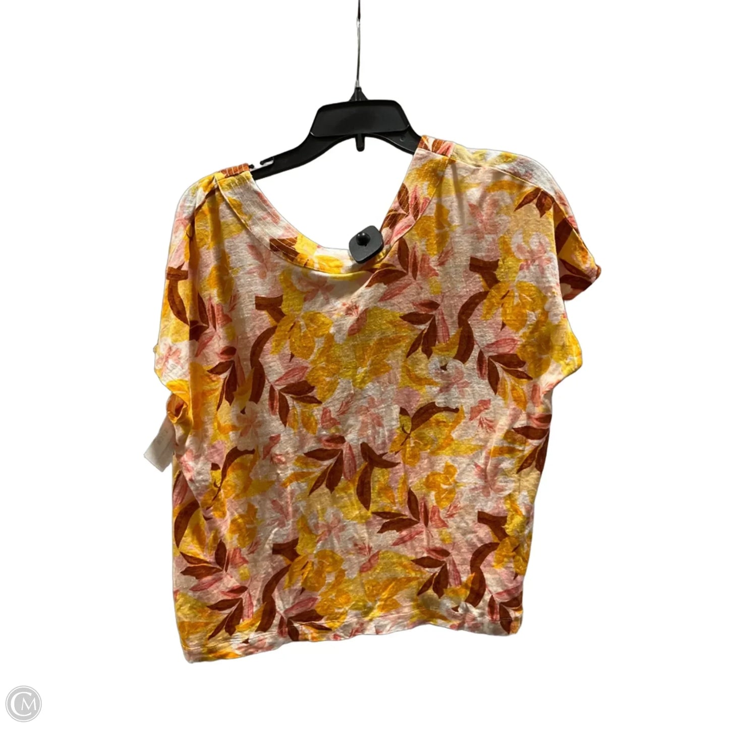 Top Short Sleeve By Tahari In Brown & Yellow, Size: L