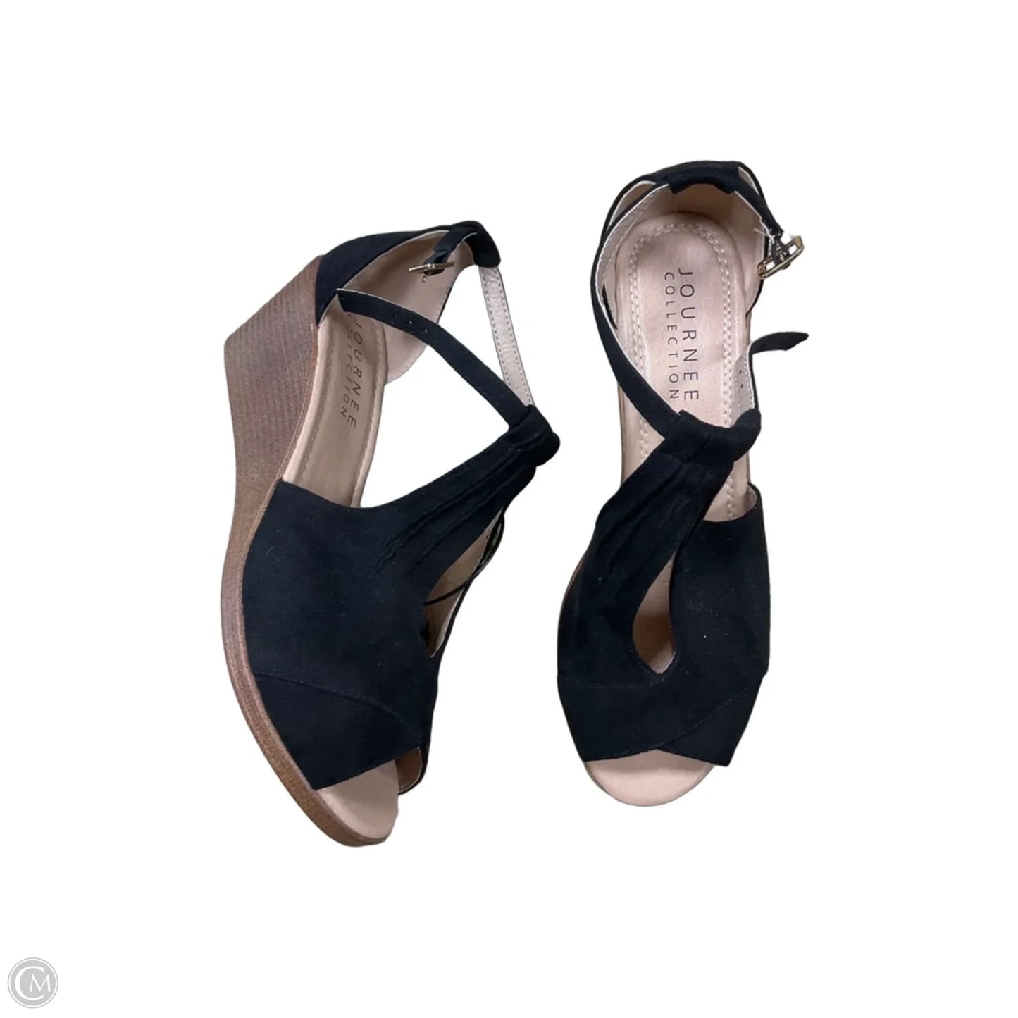 Shoes Heels Wedge By Journee In Black & Cream, Size: 10